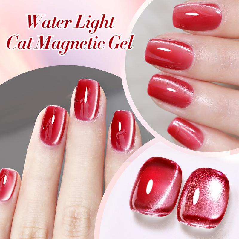 BORN PRETTY Water Light Cat Eye Magnetic Gel 6PCS Jelly Pink Glass Crystal Magnetic Gel Polish Glitter Shimmer Auroras DIY At Home French Nail Art Manicure Kit Nail Care