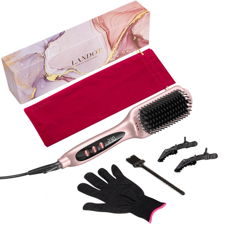 LANDOT Negative Ion Ceramic Heated Straightening Brush Smooth Salon Straightener Comfort Straightener 