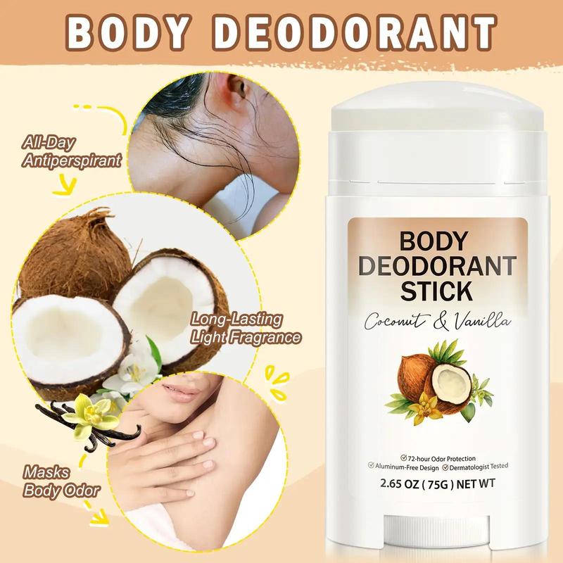 Coconut & Vanilla Scented Body Deodorant Stick, 1 Count Body Deodorant Stick for Women and Men, Fragrance Body Care Product