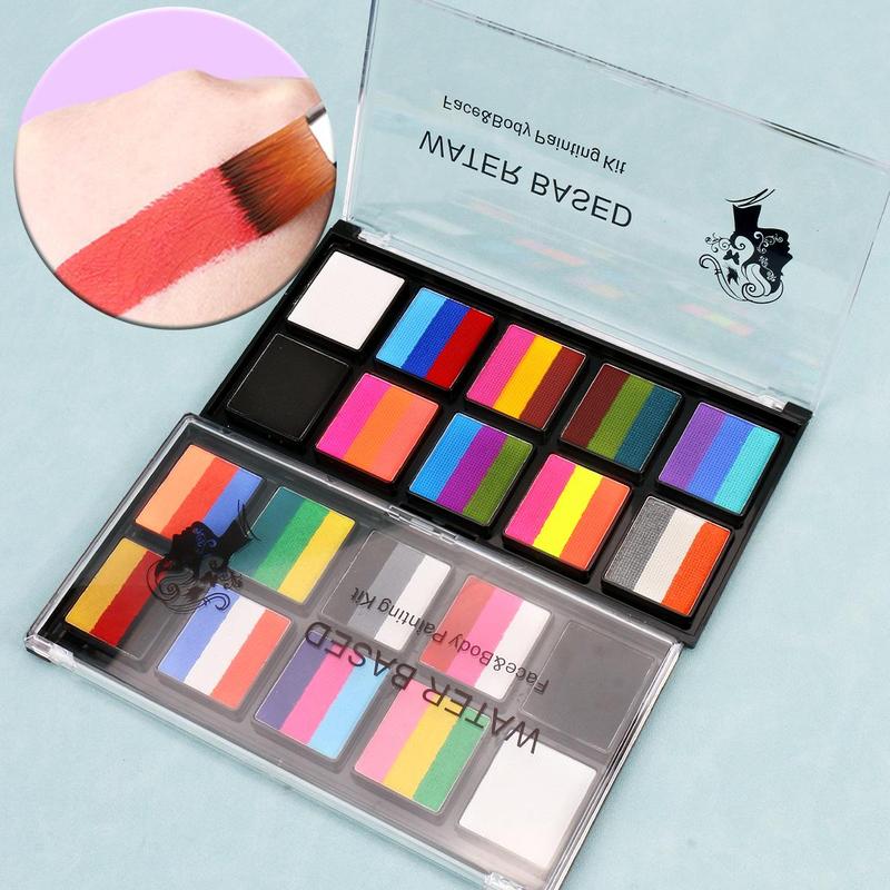 10 Color Face Paint Palette with 1 Count Brush, Water Soluble Body Paint Palette, Body Makeup Kit for Cosplay, Halloween, Party