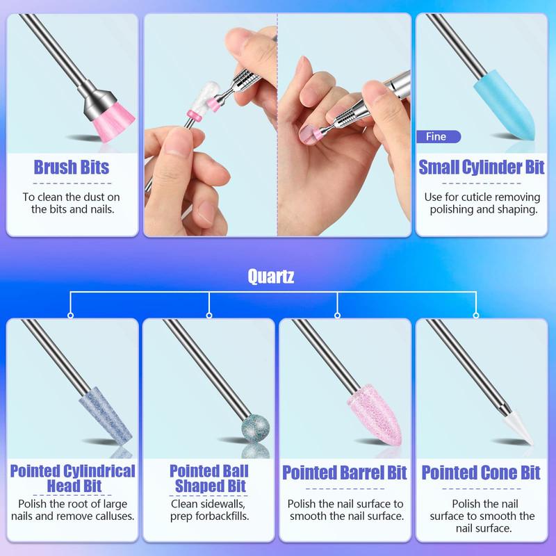 25Pcs Nail Drill Bits Set with Portable Case, 3 32 Inch Ceramic Drill Bits for Acrylic Nails, Diamond Carbide Cuticle Efile Remover Quartz Pointed Bits for Home Salon Acrylic Gel Nail , Nail clippers , Nail point