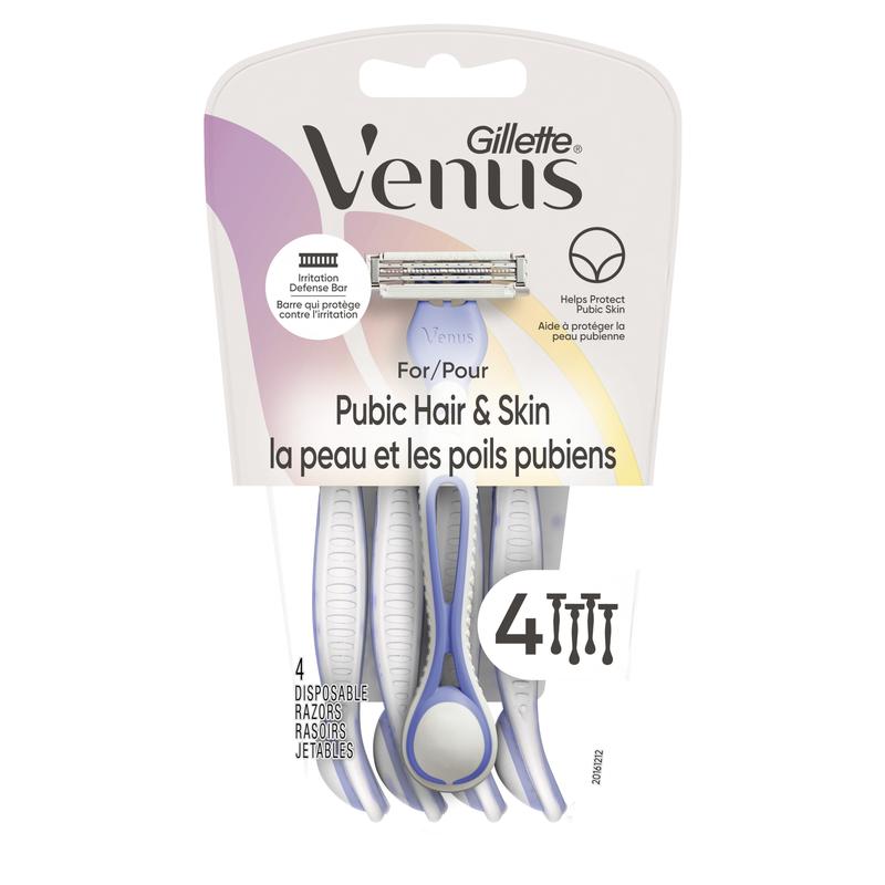 Gillette Venus Women's Disposable Razors for Pubic Hair and Skin, 2, 4ct Blades, Irritation Defense Bar, Anti-Slip Handle, 4ct - Smooth Comfort