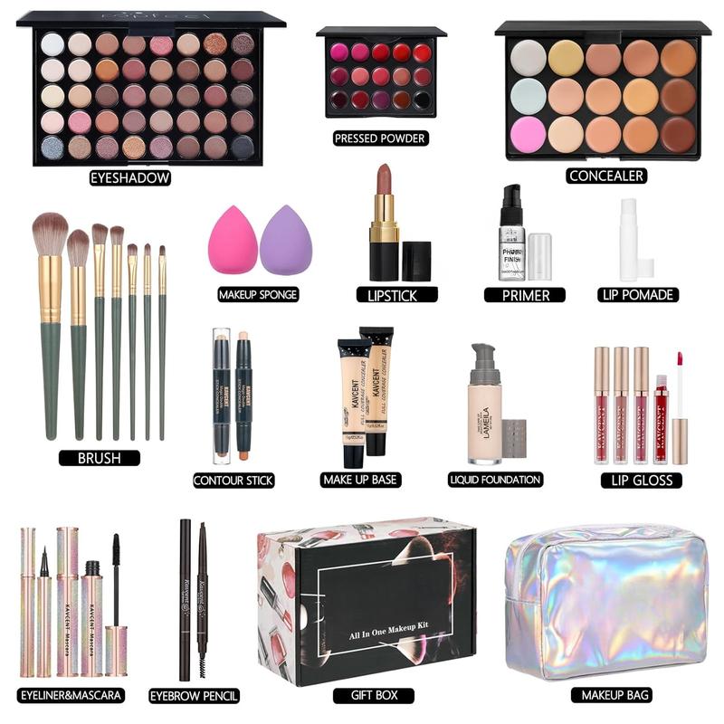 Makeup Kit for Women Full Kit Teens Makeup Set Eyeshadow Palette, Lip Gloss, Lipstick, Makeup Brush, Foundation, Concealer Mascara Powder Puff Makeup Bag Makeup Set for Women Girls Teens Gift