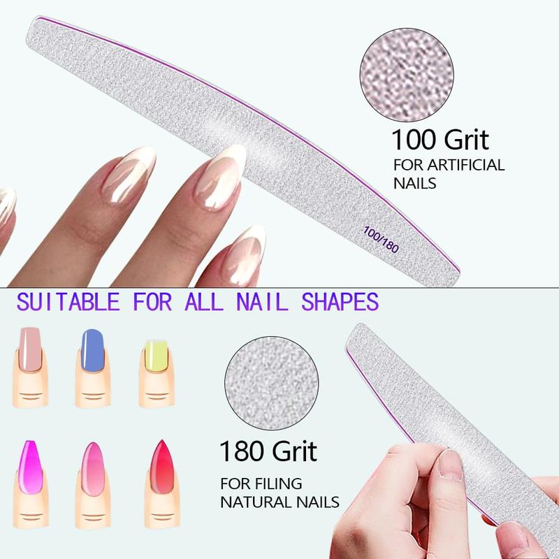 Double Sided 100 180 Grit Nail File, 1 Set Nail Polishing Tool, Professional Manicure Tool for Home and Salon Use