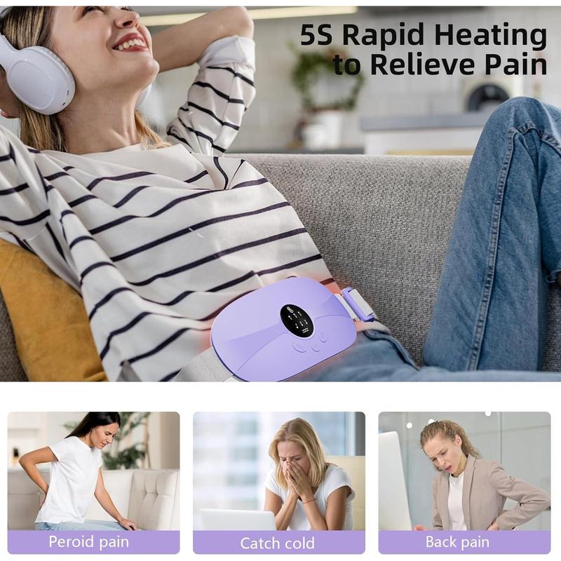 Portable Cordless Heating Pad, Menstrual Heating Pads for Cramps with 3 Heat Levels and 3 Massage Modes, 5s Rapid Heating for Period Back Belly Pain Relief Gift for Women and Girls (Purple)