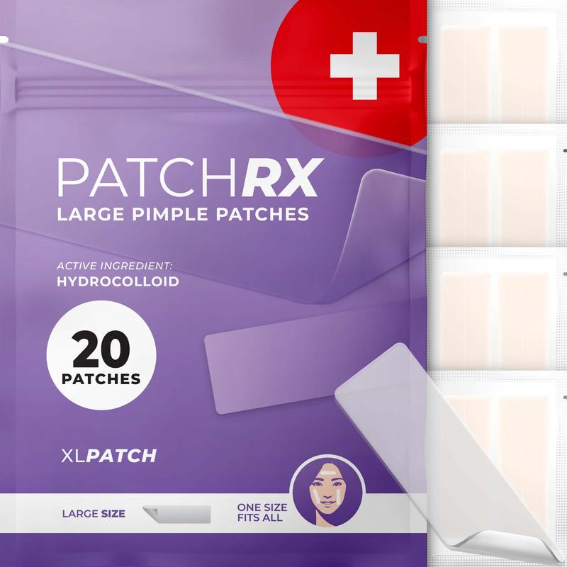 PatchRx XL Pimple Patches for Body and Face (20 Patches, 2.4x1 inch), Hydrocolloid Large Pimple Zit Acne Patches