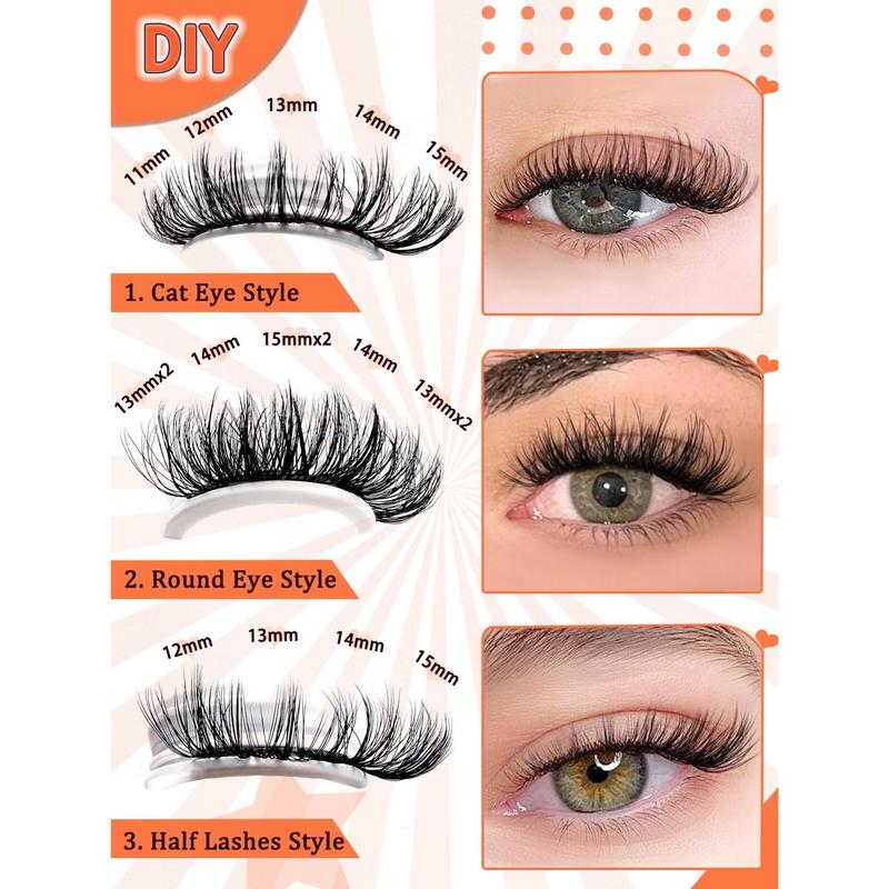 Self Adhesive Eyelash Extensions Kit, 1 Box Natural Look Eyelash Extensions, Self Adhesive False Eyelashes, Eye Makeup Product for Women & Girls, Christmas Gift