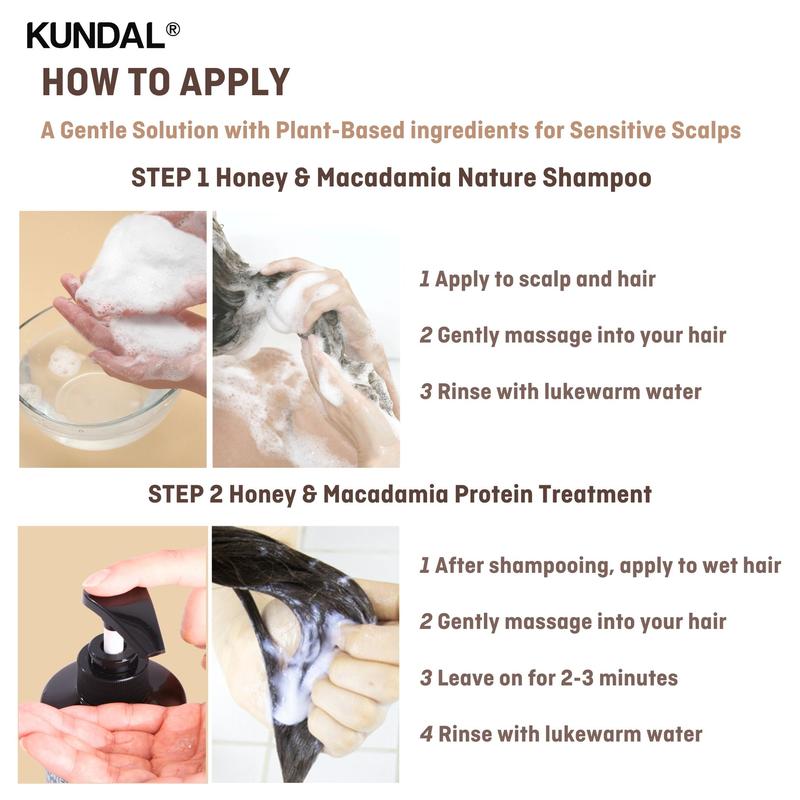 [KUNDAL]  Honey & Macadamia Natural Shampoo and Conditioner Set Moisturize, Hydrate, Repair, K-Beauty, Sulfate-Free 500ml 2Set (16.9 fl oz 2 Set) Gentle Daily Haircare, Scent, Silky hair Oil Argan