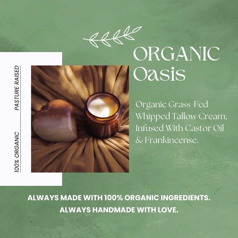 Organic Grass Fed Whipped Tallow Balm with Castor Oil & Frankincense Skincare Natural Beauty Body Moisturizer Organic Oasis Body Care Lotions Cream