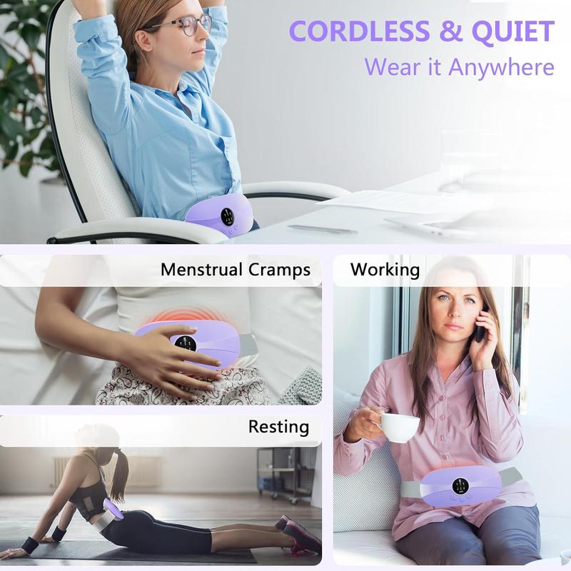 Portable Cordless Heating Pad, Menstrual Heating Pads for Cramps with 3 Heat Levels and 3 Massage Modes, 5s Rapid Heating for Period Back Belly Pain Relief Gift for Women and Girls (Purple)