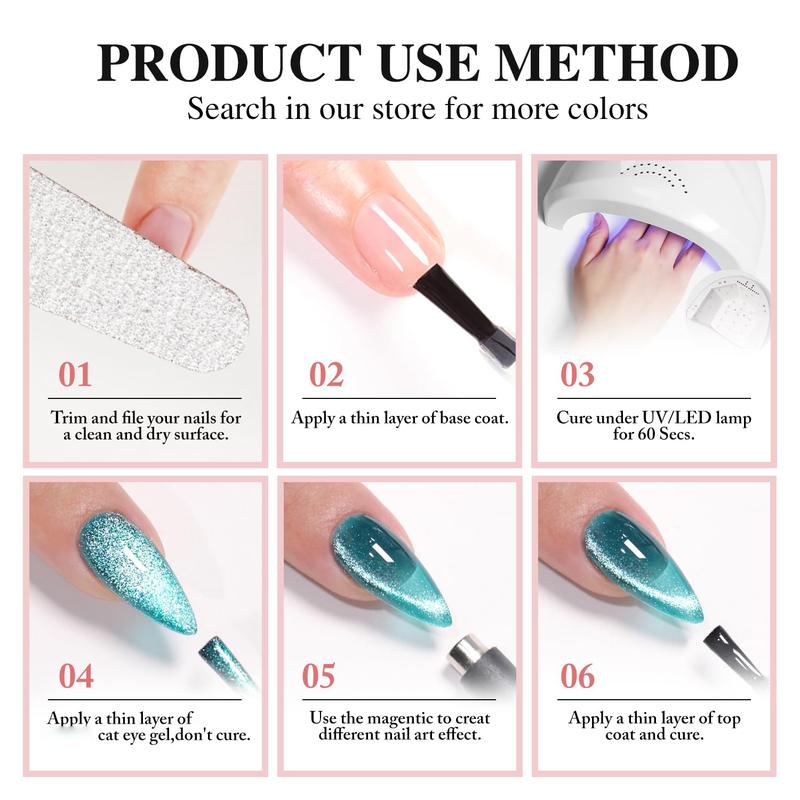 0.5 OZ Cat Eye Gel Polish with Magnet 15ML Holographic Glitter Shimmer Translucent Jelly Color Magnetic Nail Polish Salon DIY at Home (MC1019)