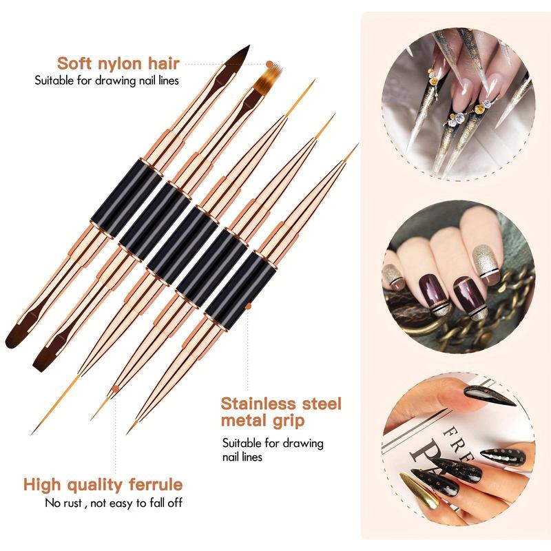 Double Ended Nail Art Brush Set, 5 Counts Nail Design Pen, Nail Art Tool for Women & Girls, Christmas Gift