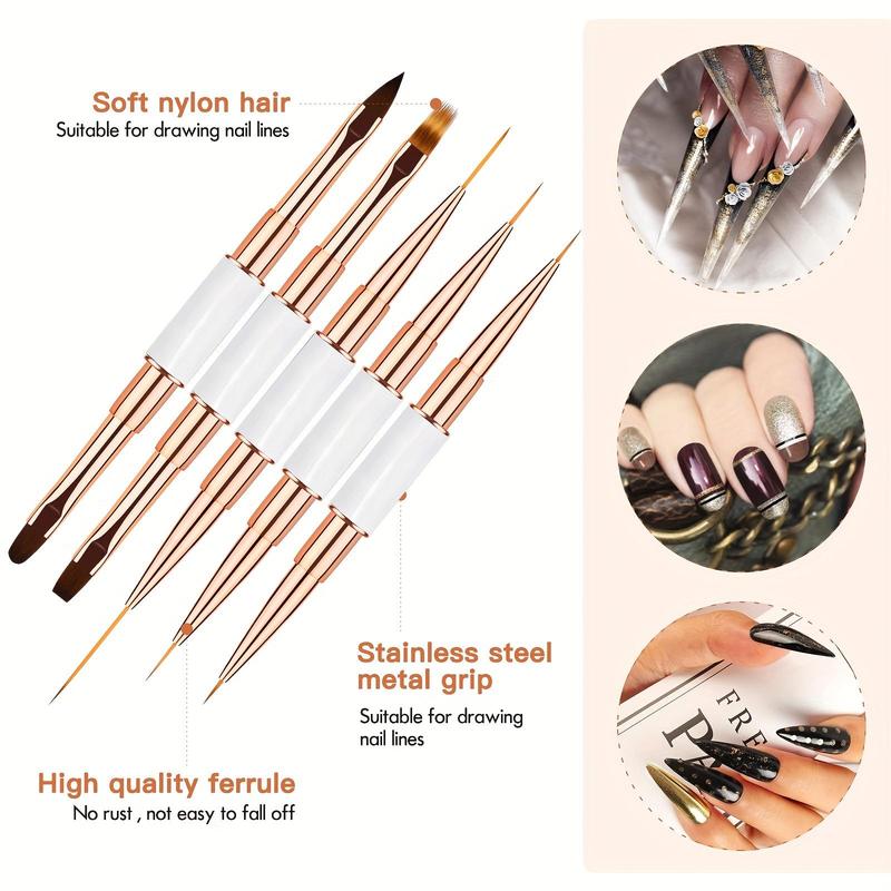 Double Ended Nail Art Brush Set, 5 Counts Nail Design Pen, Nail Art Tool for Women & Girls, Christmas Gift