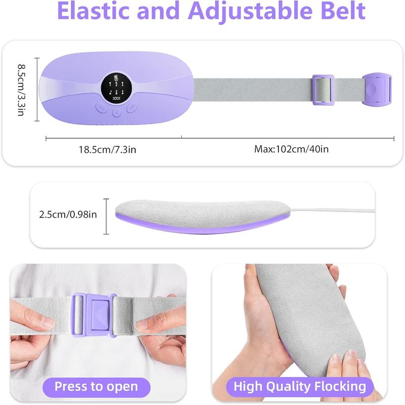 Portable Cordless Heating Pad, Menstrual Heating Pads for Cramps with 3 Heat Levels and 3 Massage Modes, 5s Rapid Heating for Period Back Belly Pain Relief Gift for Women and Girls (Purple)