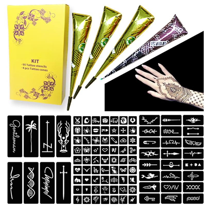 Gorgeous 95 Pcs 3 Pages Tattoo Stencils along with 4 Pcs 3 Temporary Tattoo Kit! Available in Black, Brown, and Maroon colors. A must-have for tattoo enthusiasts or those looking to try out temporary tattoos!