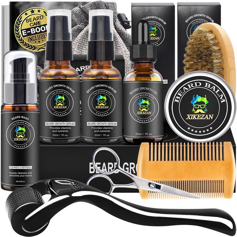 Beard Kit,Beard Grooming Care Kit w Beard Wash,2 Pack Beard Serum,Beard Oil,Balm,Comb,Brush,Scissor,Bag,E-Book,Mens Stocking Stuffers for Men Dad,Valentines Day Gifts for Him Boyfriend Husband Hair Care Comfort