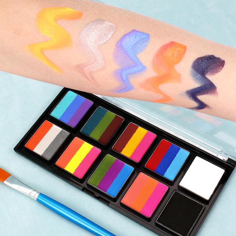 10 Color Face Paint Palette with 1 Count Brush, Water Soluble Body Paint Palette, Body Makeup Kit for Cosplay, Halloween, Party