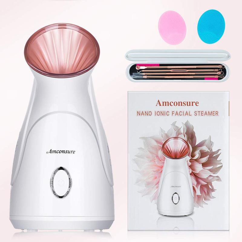 Amconsure Facial Steamer, Nano Ionic Face Steamer for Home Facial, 100ML Warm Mist Humidifier for Women Moisturizing Face Spa Steamer Comfort Moisturizer