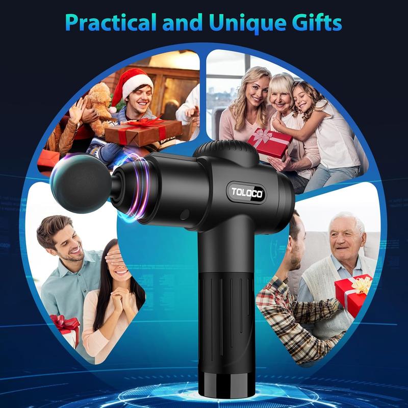 TOLOCO Massage Gun Deep Tissue, Back Massage Gun for Athletes for Pain Relief, Percussion Massager with 10 Massages Heads & Silent Brushless Motor, Christmas Gifts for Men&Women, Black.