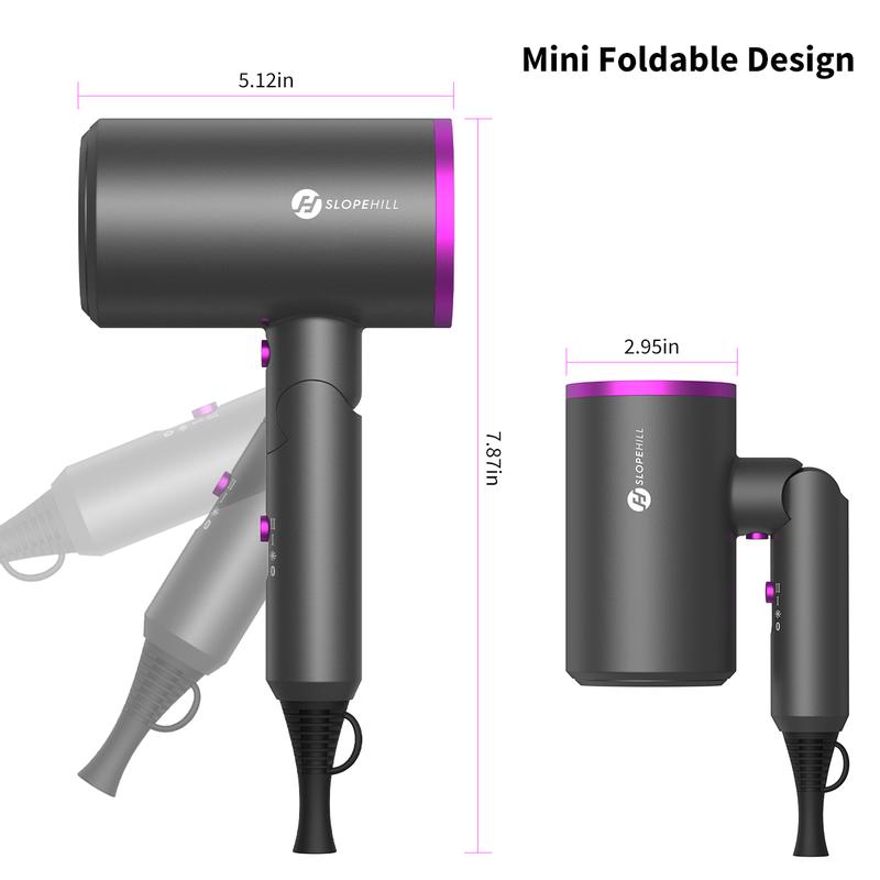 Foldable Ionic Hair Dryer,1800W Powerful Hot Cool Wind Blow Dryer, 3 Magnetic Attachments, ETL, UL and ALCI Safety Plug