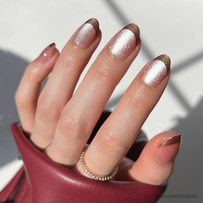 Glamnetic | Caramel Apple French Tip Short Oval Velvet Chrome Press-on Nails Nail Art Nail Care Manicure