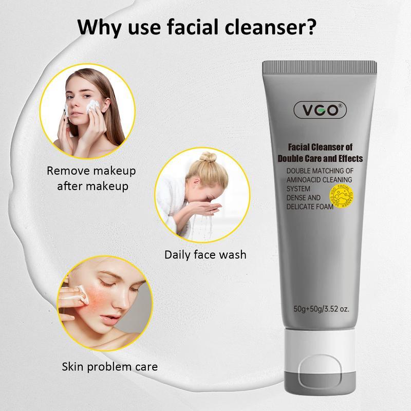 VGO-Vitamin C Serum, Moisturizer, and Facial Cleanser Set Cleansing Moisturizing Suitable for sensitive skin  Gentle vitamin  c Moisture Skincare Acne Charcoal vitamin c serum Coconut Cream