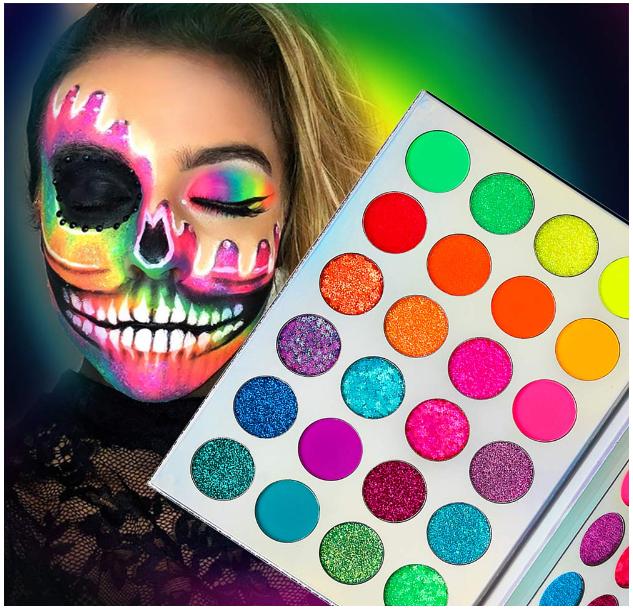 Afflano Neon Makeup Palette Eyeshadow, Glow in the Dark Neon Eyeshadow Palette Highly Pigmented, Neon Party UV Blacklight Eye Shadow Pallet, Red Orange Pink Pressed Glitter Eyes Makeup Palette