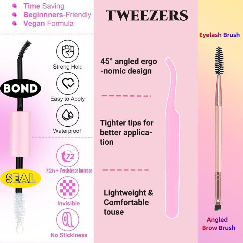 Individual Lashes Kit, 1 Box DIY Lash Extensions Eyelashes with Tweezers & Bond & Seal and Lash Remover, Curly Fake Lashes Set for Women Makeup, Lash Clusters, Lashes Extension Kit, Makeup Set, Christmas, Christmas Gift