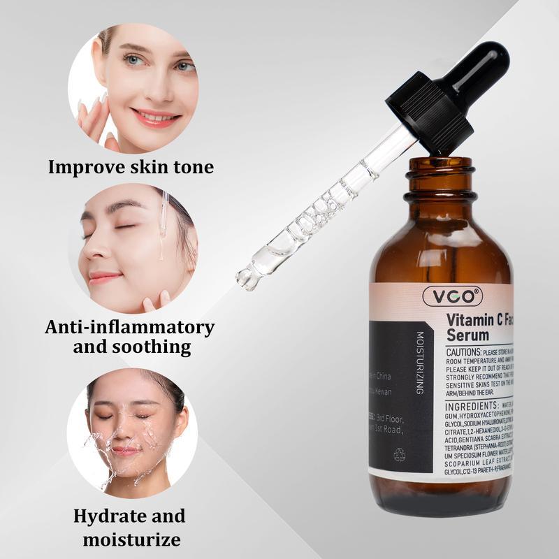 VGO-Vitamin C Serum, Moisturizer, and Facial Cleanser Set Cleansing Moisturizing Suitable for sensitive skin  Gentle vitamin  c Moisture Skincare Acne Charcoal vitamin c serum Coconut Cream