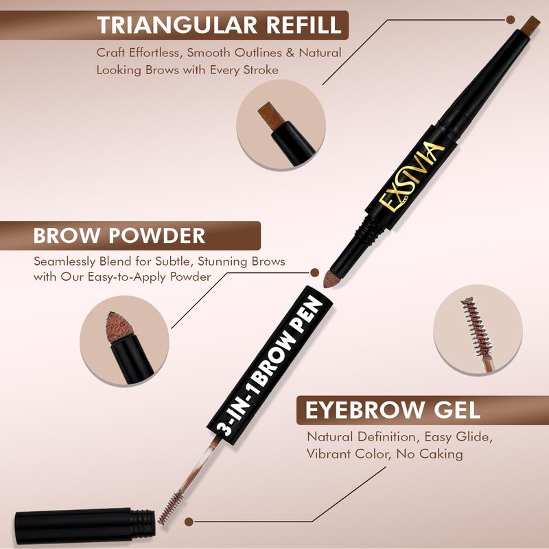 EXSIVIA 3-in-1 Eyebrow Pen Pencil, Powder & Gel - Complete Solution for Eyebrows Makeup Waterproof Brow Gel Color Tinted Cosmetic Gift