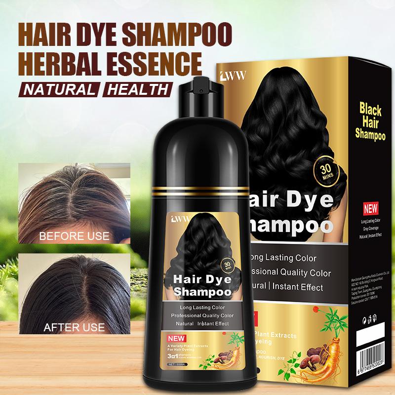 Black Hair Dye Shampoo - 3-in-1 Instant Hair Color with 100% Grey Coverage, Herbal Ingredients, Gentle Nourishing Formula, Long-lasting Shine, Easy to Use for All Hair Types