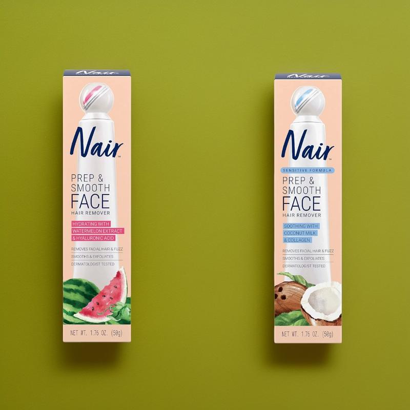 NAIR Prep & Smooth Face Exfoliating Depilatory Cream for Women - Effective Hair Removal for Smooth Skin, 1.76 oz