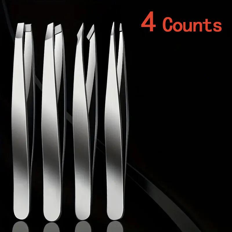 Professional Tweezers Set With Storage Bag, 4 Counts set Eyebrow Hair Removal Tweezers, Splinter & Ingrown Hair Removal Tweezers, Makeup Tools for Women, Christmas Gift