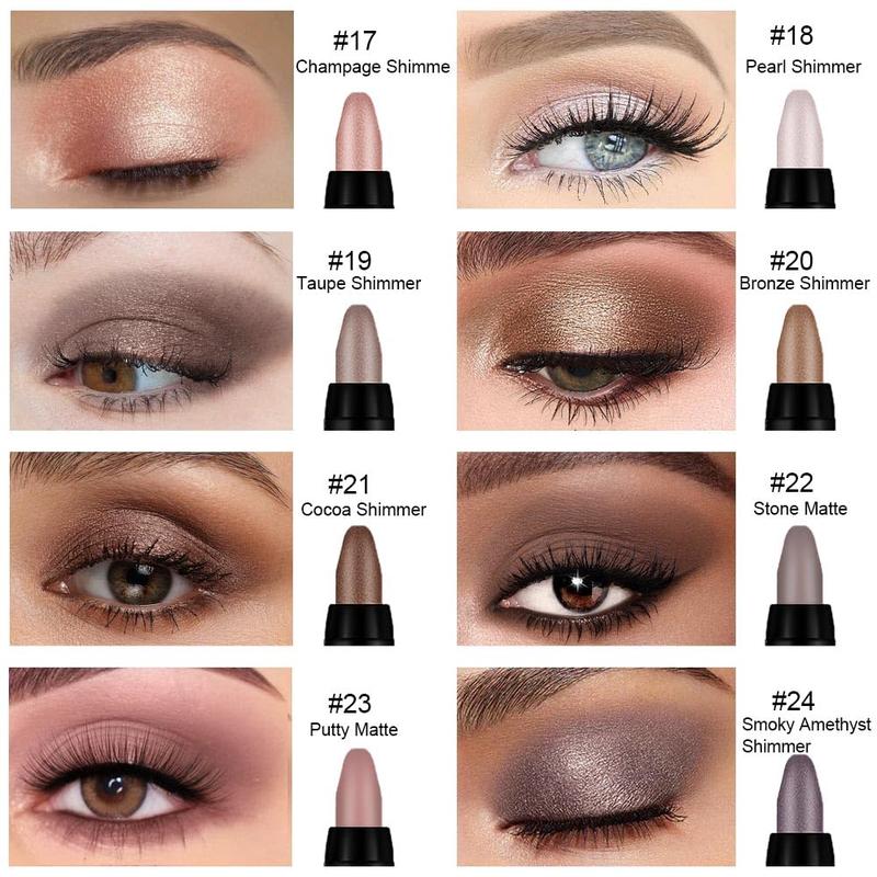 8Pcs Cream Eye Shadow Brightener Sticks Set for Eyes, Champagne Pearl Taupe Bronze Cocoa Stone Putty Smoky Amethyst Shimmer Matte Pencil Eye shadow Applicator Stick Palette Makeup Waterproof 03