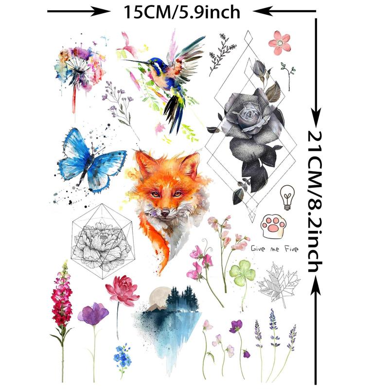 Boho Style Flower & Animal Pattern Long Lasting Temporary Tattoo, 6pcs set Waterproof Body Art Fake Tattoo Sticker, Realistic Beauty & Personal Care Tattoo for Women & Men