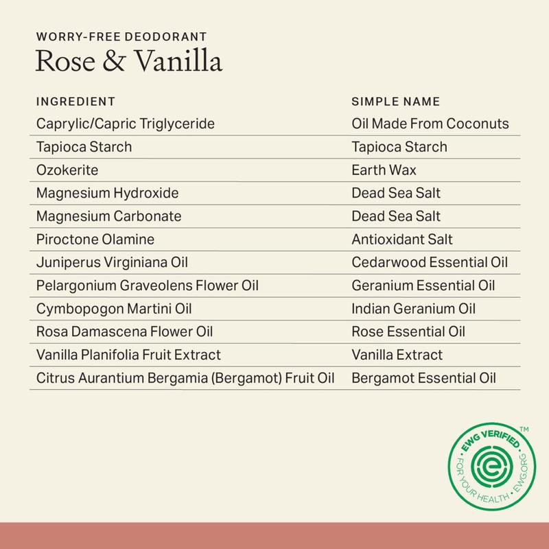 Rose & Vanilla Natural Deodorant (2.5oz) - Each & Every Body Care Floral