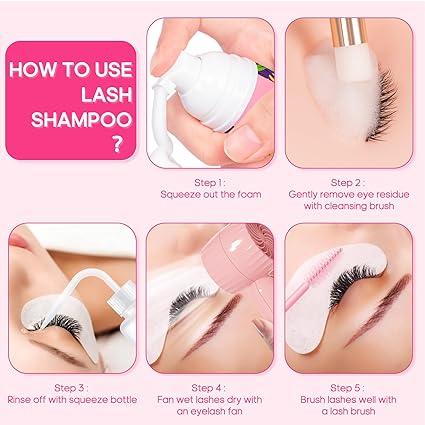 Lash Cleaning Kit-Eyelash Extension Cleanser Handheld Lash Dryer Mascara Brush Rinse Bottle Makeup Cleansing  for Lash Care  Daily