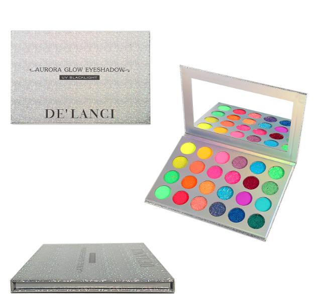 Afflano Neon Makeup Palette Eyeshadow, Glow in the Dark Neon Eyeshadow Palette Highly Pigmented, Neon Party UV Blacklight Eye Shadow Pallet, Red Orange Pink Pressed Glitter Eyes Makeup Palette