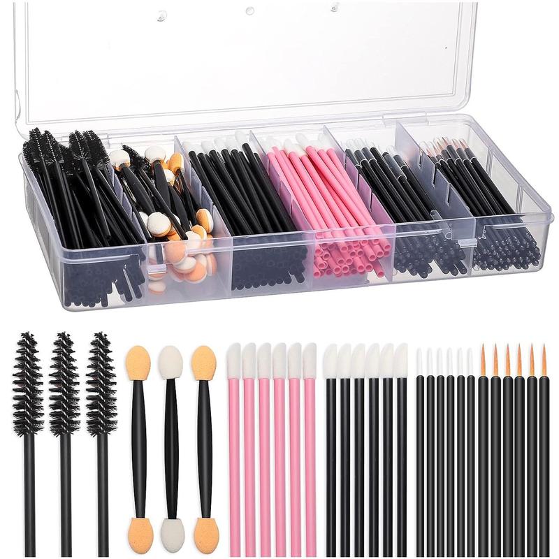 300pcs Disposable Makeup Tool Kit,Brow brush Mascara brush Lip Applicators Eyeshadow applicators Eye liner brush, Makeup Disposable Accessories With Organizer Box