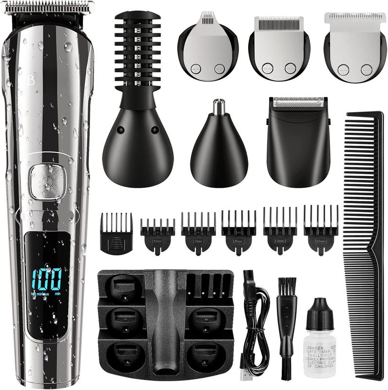 Beard Trimmer for Men - Electric Razor & Shaver, Cordless Hair Clippers Trimmers Set, IPX7 Waterproof Mens Grooming Kit for Shaving Face, Mustache, Body, Ear, Nose Hair Trimmer, Gifts for Men