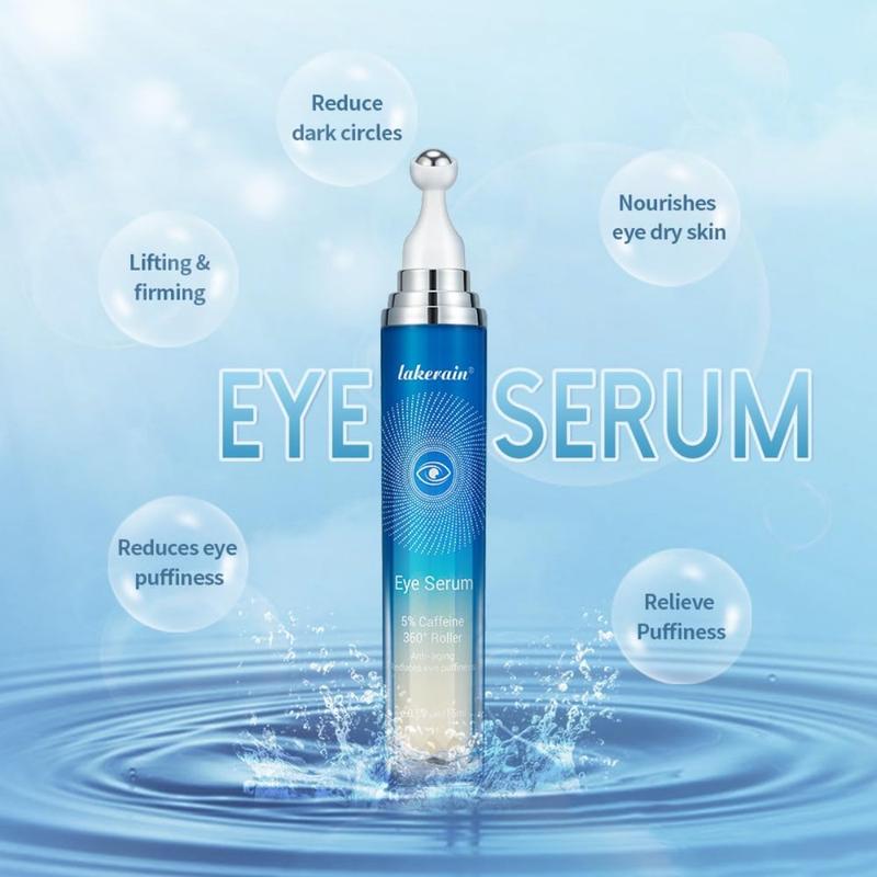 5% Caffeine Eye Serum with 360° Massage Ball – Hydrating Under Eye Cream for Dark Circles, Puffiness, Fine Lines & Wrinkles Reduction