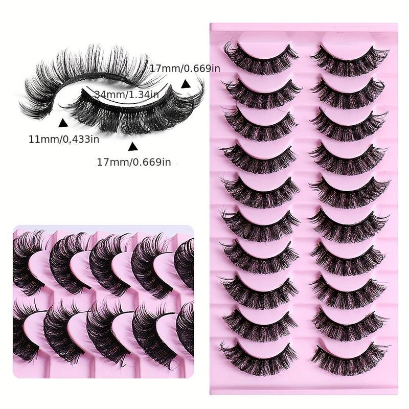 Cosmetic Supplies, Thick Curly Makeup Dramatic False Eyelashes, 10 Pairs Natural Curling Strip Lashes for Daily Use, Full Volume Eyelash for Eyelashes Extensions for Party Festival Stage Makeup Use, Fall Gift  for Panther Makeup, Christmas Gift