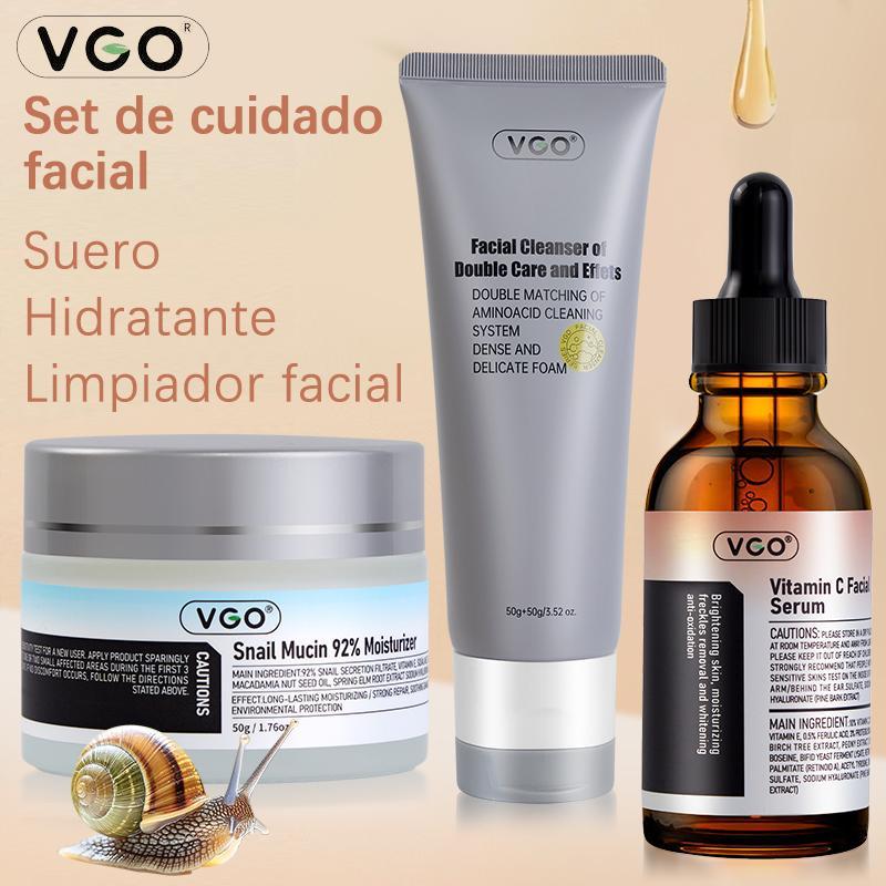 VGO-Vitamin C Serum, Moisturizer, and Facial Cleanser Set Cleansing Moisturizing Suitable for sensitive skin  Gentle vitamin  c Moisture Skincare Acne Charcoal vitamin c serum Coconut Cream