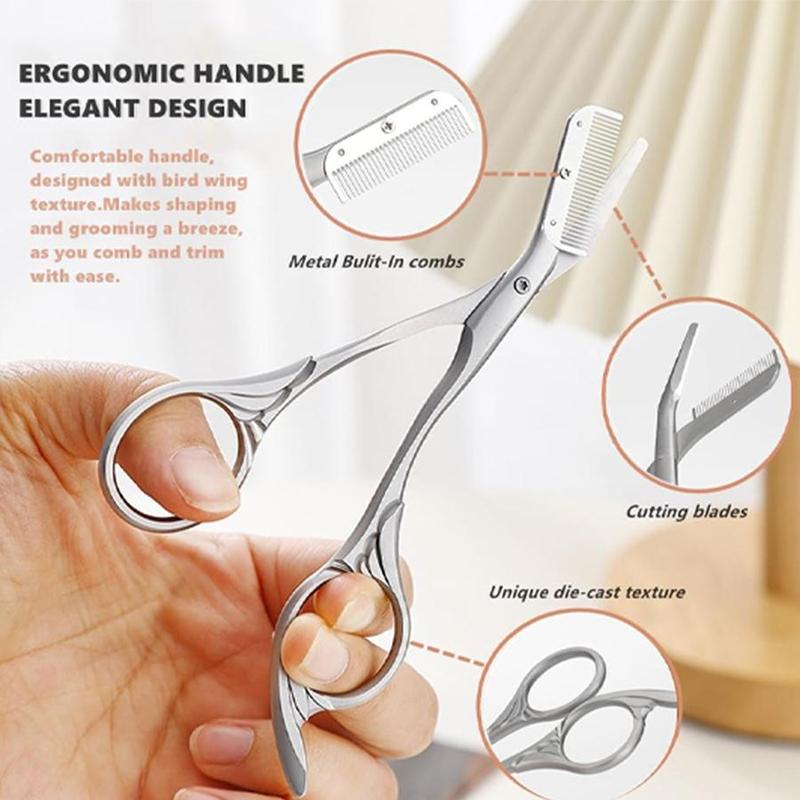 Stainless Steel Eyebrow Trimmer, Comfortable Grip Eyebrow Scissors with Comb, Eye Brow Razor, Eyebrow Trimmer for Men & Women