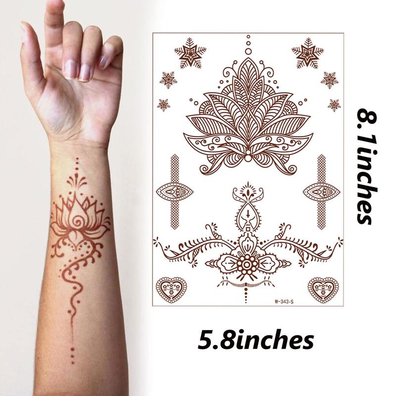 Henna Tattoos, Henna Temporary Tattoos Brown Waterproof Tattoo stickers for Women Wedding Party Festivals, & Parties Decoration Suppliers 6Sheets…