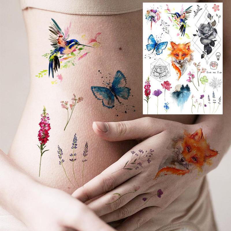 Boho Style Flower & Animal Pattern Long Lasting Temporary Tattoo, 6pcs set Waterproof Body Art Fake Tattoo Sticker, Realistic Beauty & Personal Care Tattoo for Women & Men