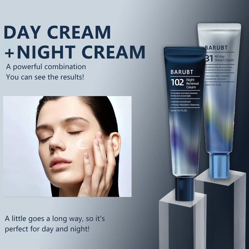 [4 PACK SAVE $10!!!] BARUBT 31 All-Day Shield Cream & 102 Night Renewal Cream,All-day & Night 2 Pcs Cream for Face,Clock Skin Firming & Rejuvenation Suitable for All Skin Types