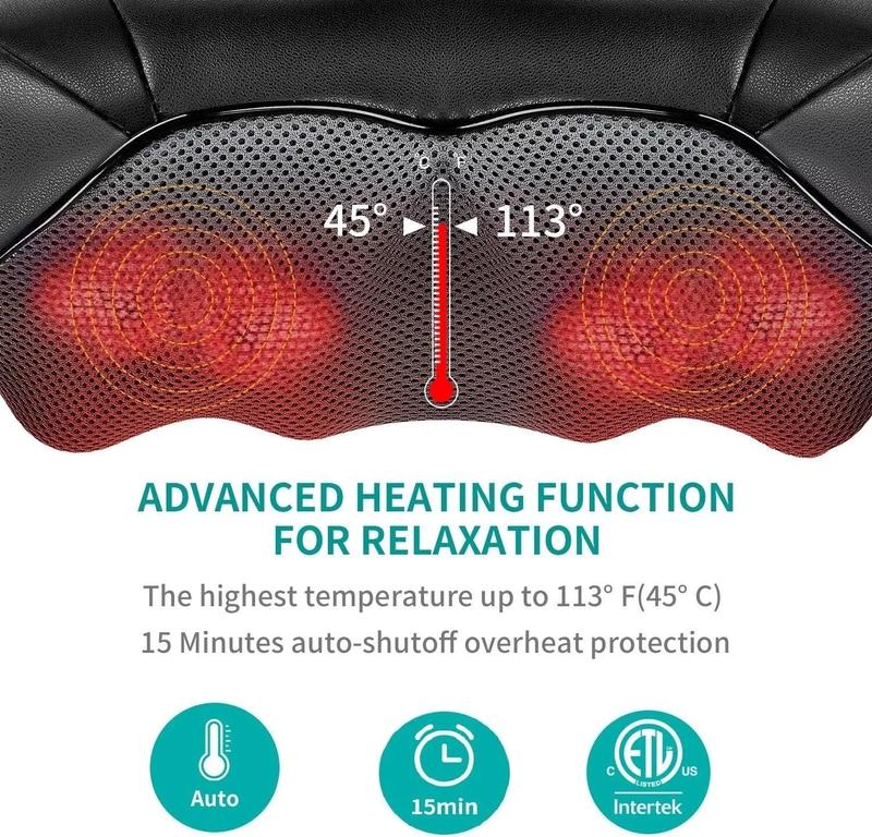 Shiatsu Neck & Back Massager with Heat Deep Kneading Massage Pillow for Shoulder massage mode