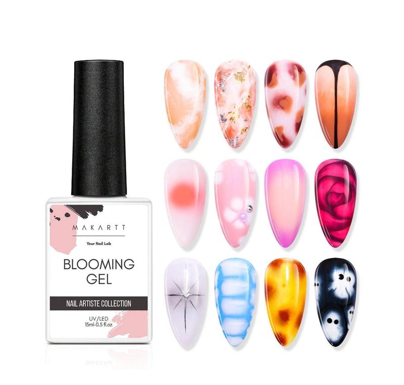 Makartt 15ml Clear Blooming Gel - UV LED Soak-Off Nail Art Polish for Marble Effect | DIY Color Flower Watercolor Magic for Fall Nail Designs & Halloween Decor Manicure Nail Care Nail Polish Gift Salon Stripe Cosmetic Cutics Acrylic