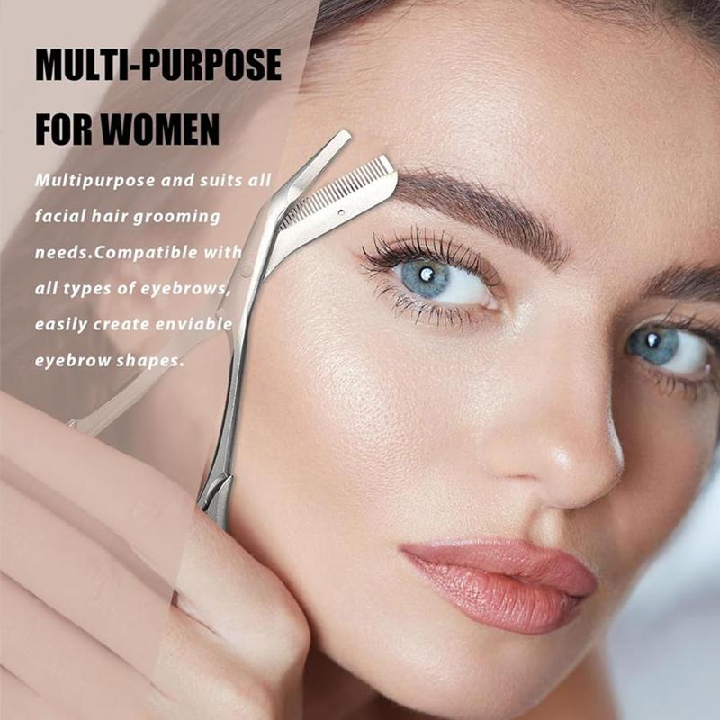 Stainless Steel Eyebrow Trimmer, Comfortable Grip Eyebrow Scissors with Comb, Eye Brow Razor, Eyebrow Trimmer for Men & Women